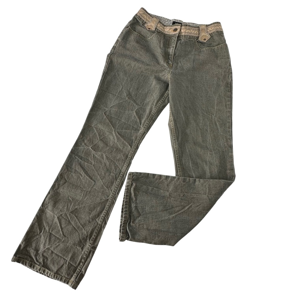 Willi Smith Womens Gray Wash Denim Jeans Embellished Waist Straight Leg Pants